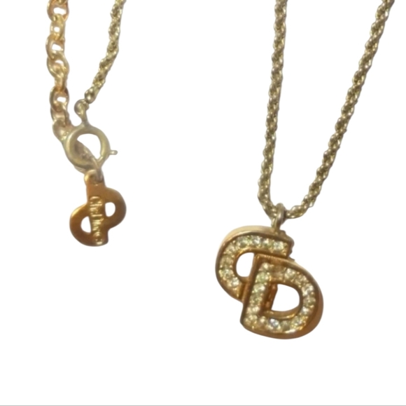 Christian Dior CD Logo Crystal Necklace Gold Tone Vintage Y2K - Picture 8 of 9